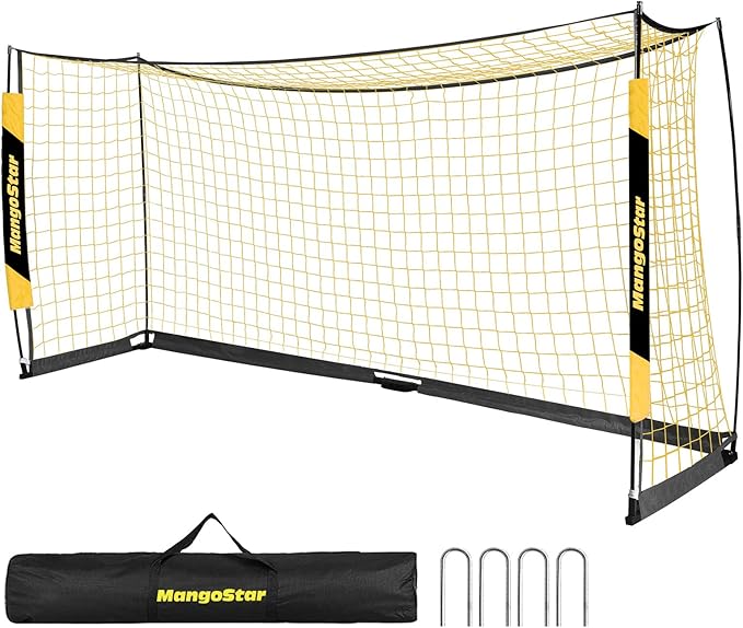 MangoStar Soccer Goal, 12X6 FT Soccer Goal for Backyard Portable Net Collapsible Metal Base, Quick Set Up Soccer Net for Indoor Outdoor Practice Training with Carry Bag