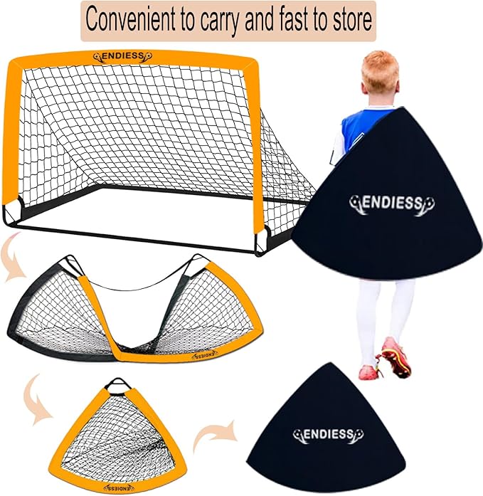 Kids Soccer Goals 2 of 4' x 3' Pop Up Soccer Goal Training Equipment, Portable Toddler Soccer Net with Soccer Ball, Soccer Set for Backyard, Perfect Youth Sports,Games,Play