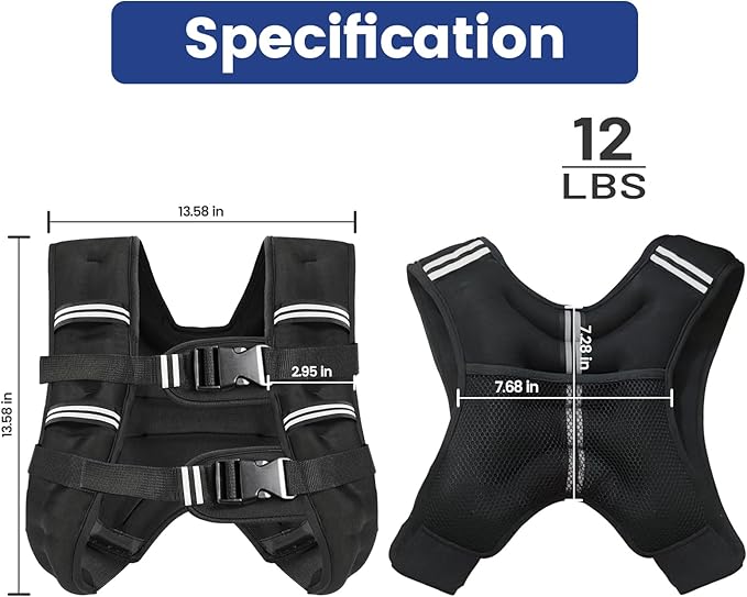 Zikopomi Weighted Vest Woman Man, 6lb/8lb/12lb/16lb/20lb/25lb/30lb Weight Vest with Reflective Stripes for Workout, Strength Training, Running, Fitness, Muscle Building, Weight Loss, Rucking Vest