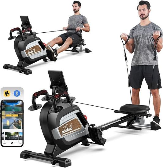 Pooboo Magnetic Rowing Machine 360 LB Weight Capacity, folding rower with Combination Strength exercise, Tablet Holder and Comfortable Seat Cushion, Rower for Home Use