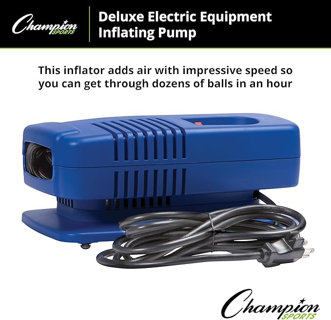 Champion Sports Electric Ball Inflator with Needle - Quiet Air Compressor for Basketball, Soccer, Volleyball & Sports Balls, High PSI Rating, Fast Inflation, 110-120V AC Power for Gym & School Use