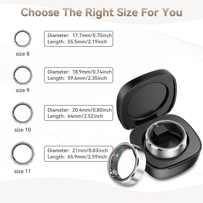 Health Smart Ring for Men Women, Fitness Tracker with Heart Rate/Blood Pressure/Blood Oxygen Monitor,Sleep Tracker,Pedometer, IP68 Waterproof Ring for iPhone&Android, No Subscription (Silver, Size9）