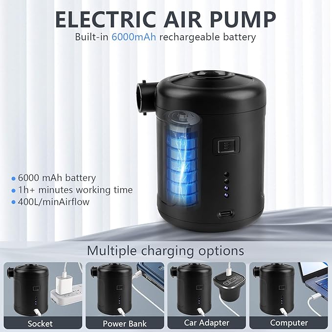Portable Electric air Pump,Type-c Charging,Inflate Deflate for Pool Floats, Air Bed, Air Mattress Swimming Ring, Vacuum Storage Bags