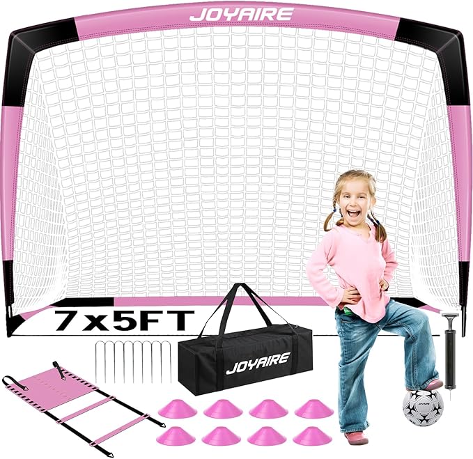 Kids Soccer Goals for Backyard Set, Portable Toddler Soccer Goal 2 of 6x4 ft, 4x3 ft, 7x5 ft, Soccer Training Equipment, Pop Up Soccer Net Kit with Size 4 Soccer Ball, Outdoor Sports Play, Youth Game