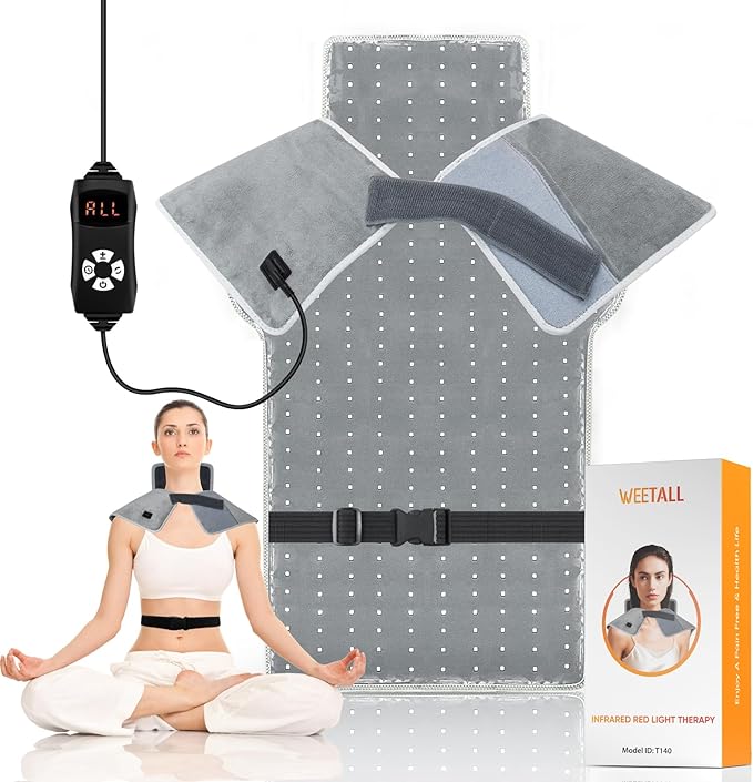 Red Infrared Light Device for Back: Neck Shoulder Body Pain Relief, Electric Heated Red Light Therapy Device, 660nm&850nm Dual-chip LED Wrap Pad Muscle Relaxing for Women Men at Home 6 Timers Auto‑Off