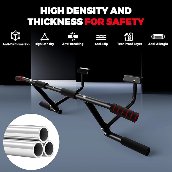 ONETWOFIT Pull Up Bar for Doorway, 440 lbs Heavy Duty Upper Body Fitness Workout Bar for Home Gym Exercise, Multi-Grip Strength Wall Mounted Door Frame Chin-Up Bar for Almost All Doors