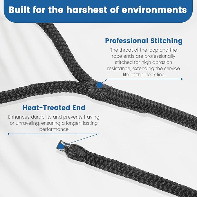 Premium Marine-Grade Dock Lines - 4 Pack 3/8" x 20' Strength-Tested Double Braided Nylon Boat Ropes with 12" Security Loops | Heavy-Duty Docking & Mooring Rope