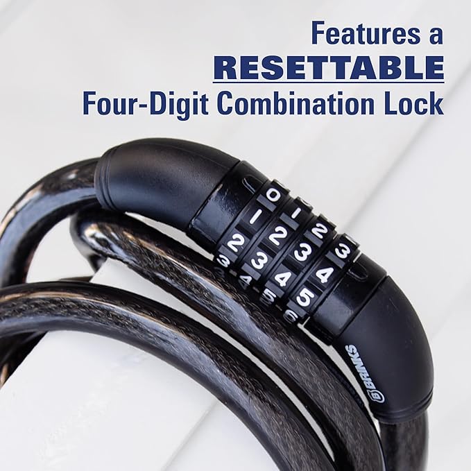 BRINKS 6 ft Outdoor Heavy Duty Bike Lock Cable 2 Pack, Thick, Anti Theft Self-Coiling Design, Resettable 4-Dial Combination, 5/8" Weather-Resistant Vinyl Coating for Bikes