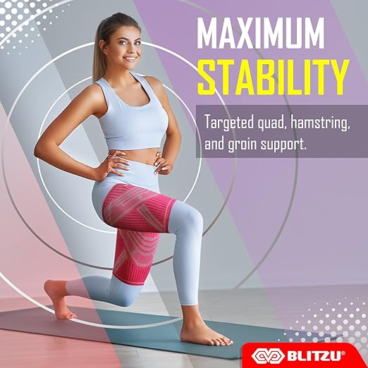 BLITZU Hamstring Compression Sleeve, Thigh Compression Sleeve for Women and Men, Upper Leg Brace for Groin, Sciatica & Quad Tendonitis, Wrap Support for Recovery, Running, Sports and Workout Pink S