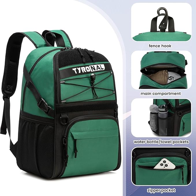 Basketball Bag Backpack with Ball Holder and Shoes Compartment,Best for Basketball, Soccer, Volleyball, Gym. (GREEN)