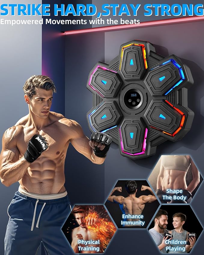 Prorobust Music Boxing Machine with Gloves, Smart Bluetooth Wall Mounted Music Boxing Trainer, LED Boxing Target Workout Equipment for Home, Office, Gym (Upgrade)