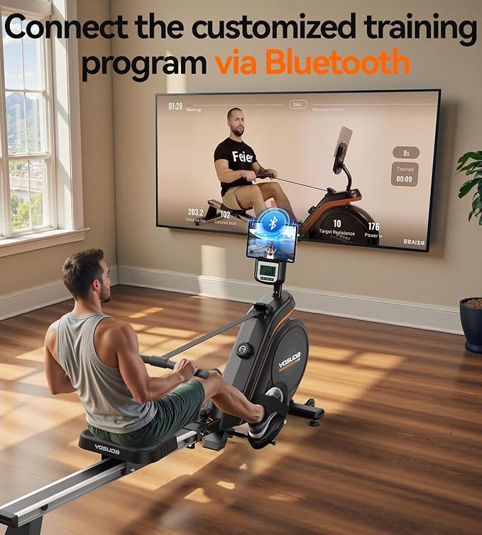 YOSUDA Magnetic/Water Rowing Machine for Home - Rower Machine Use with Bluetooth, App Supported, Rowing Machine for Taller Power Athletes, Comfortable Seat Cushion