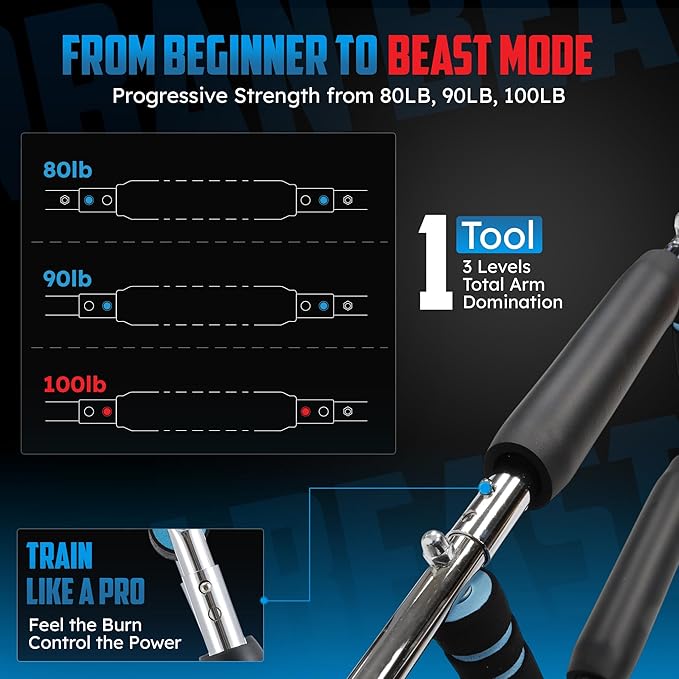URBAN BEAST 80-100 Lb Adjustable Twister Arm Trainer for Men & Women to Workout Upper Body| 2 Spring Gorilla Bar with Portable & Durable Construction for Chest Workout Equipment| Power Twister Bar