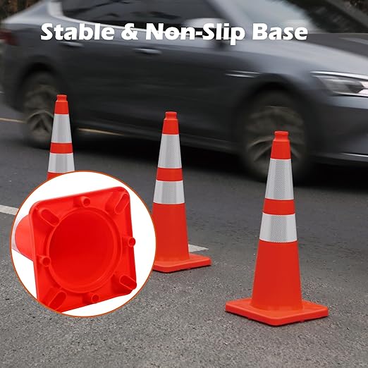 28" Traffic Cones (8 Pack) – Durable Orange PVC Safety Cones with Reflective Collars for Parking, Construction, Roadwork & Driving Practice