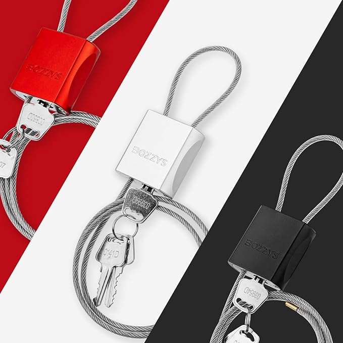 Adjustable Cable Locks with 3 Keys | L 6.56ft x D 1/6in Aluminum Steel Cable Padlock for Bikes, Gate, Lockers & Outdoor Gear | Keyed Different & Silver