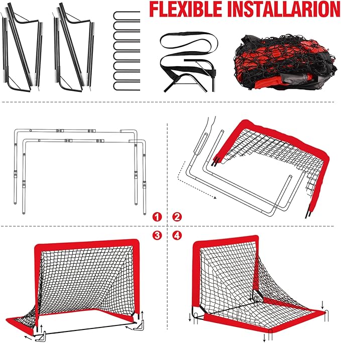 Kids Soccer Goal for Backyard Set - 2 Set of 6X4 / 4X3 ft Toddler Soccer Nets Training Equipment, Soccer Ball, Pop Up Portable Soccer Set for Kids and Youth Games and Training Goals Ages 3-16 Gift