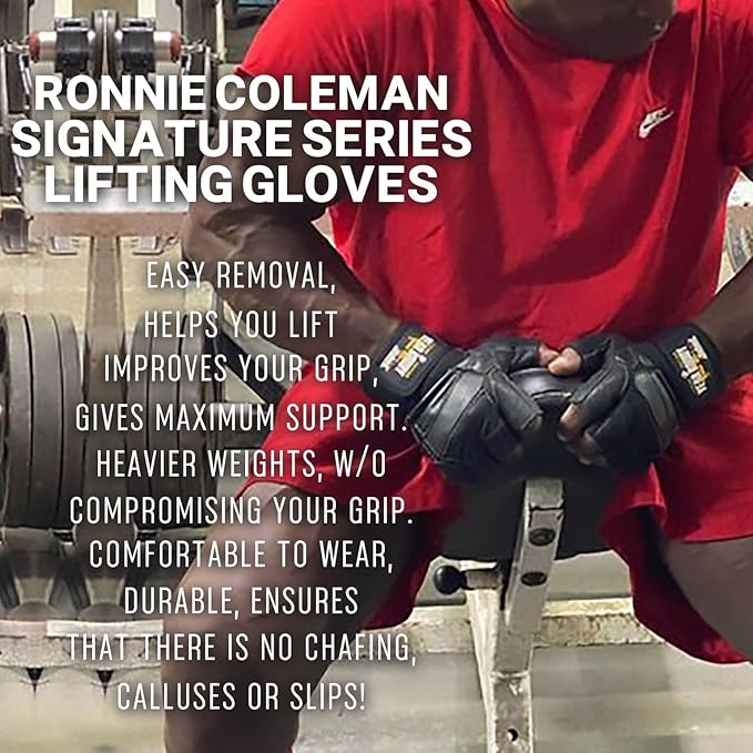 Schiek Ronnie Coleman Signature Series Lifting Gloves - Weight Lifting Grip Gloves, Size : Large