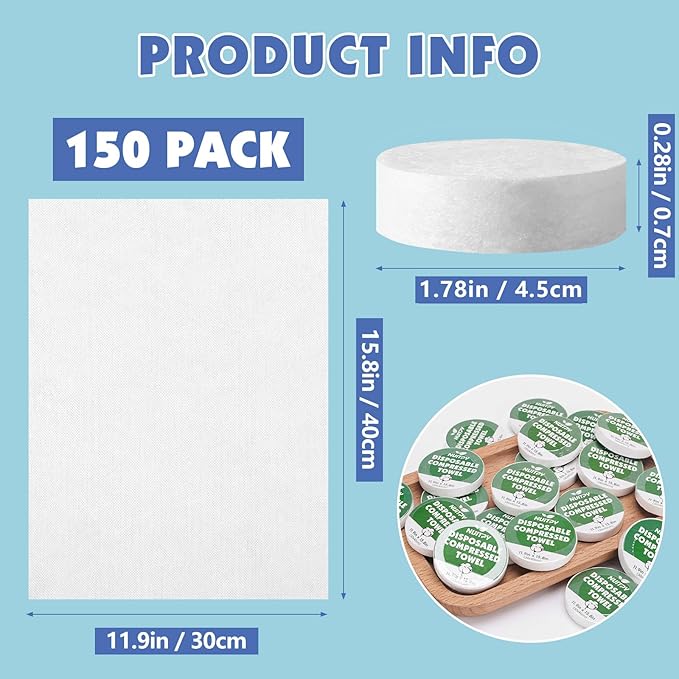 150 Pack Compressed Towel, 11.9in x 15.8in Large Magic Disposable Towel, Compressed Bath Towels, Large Size Coin Towels Portable Camping Towels for Hotel, Camping, Hiking, Outdoor Sports, Beauty Salon
