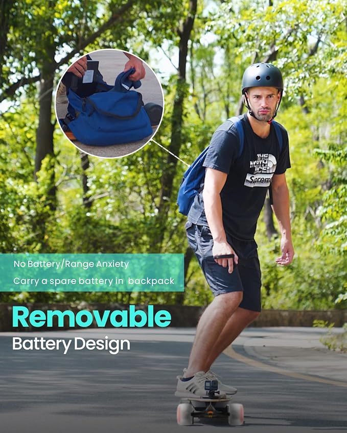 S3/Pixel Rider Electric Skateboards with Remote and Swappable Battery/Top Speed 28 Mph/2 * 600W Motors/12Miles/25Miles Max Range Electric Longboards for Adult＆Beginner