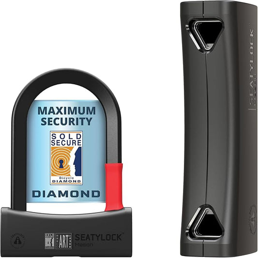 Seatylock Mason Bike U Lock - Patented Heavy Duty Anti Theft Diamond Secure ULock - Ultra Security Bicycle Safety Tool with Keys for City Electric or Mountain Bikes and Scooters
