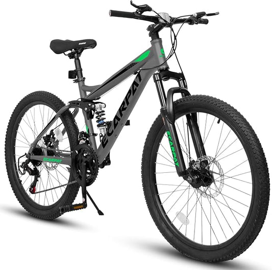 Ecarpat 24/26/27.5 Inch Mountain Bike, Dual/Front Suspension Mens Mountain Bike with 21 Speeds High-Carbon Steel Frame and Disc/V Brakes, Adult Sport Bicycle for Trail Snow Commuter City Road