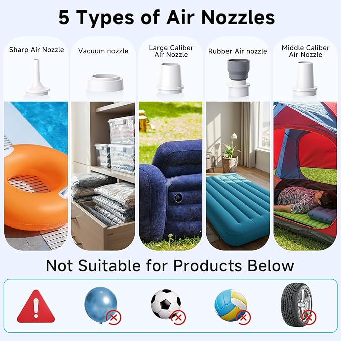 Portable Air Pump for Inflatables, 4.5kPa Mini Air Mattress Pump with Camping Light, 2400mAh Battery Rechargeable Air Pump for Pool Floats, Sleeping Pads, Swimming Ring, Vacuum Storage Bags