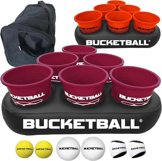 BucketBall | Team Color Edition | Party Pack (Maroon/Orange): Original Yard Pong Game: Best Camping, Beach, Lawn, Outdoor, Family, Adult, Tailgate, Jumbo, Giant Game