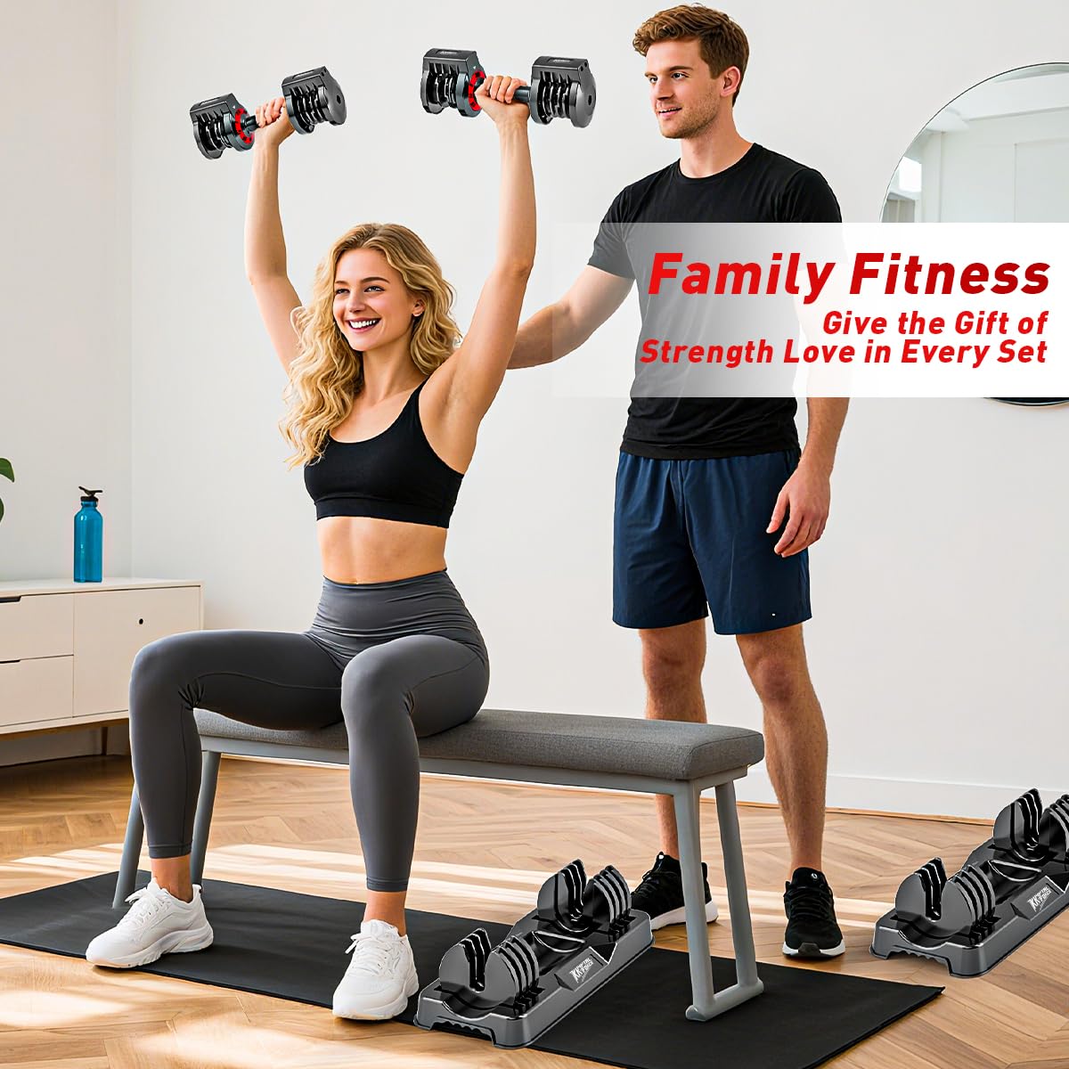 Adjustable Dumbbell Set of 2, 50lbs Free Weights Dumbbell Set