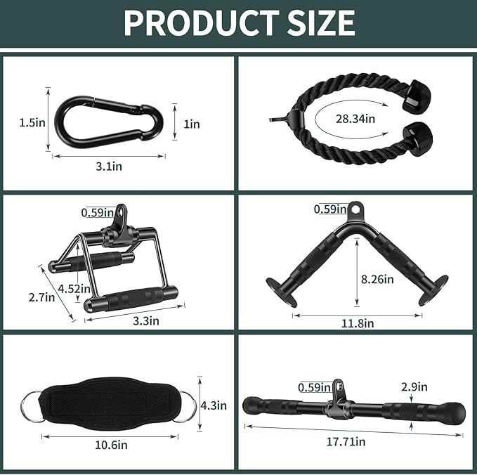 Cable Attachments for Gym, Cable Machine Attachment Set, LAT Pulldown Attachments, Cable Machine Accessories, Tricep Pull Down Attachment, Home Gym Accessories