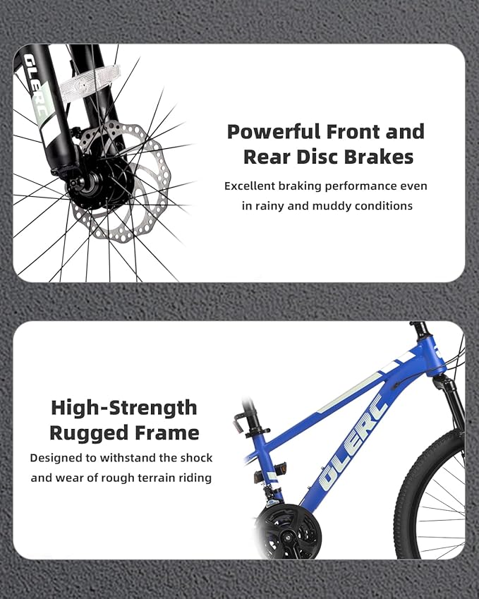 Glerc 20 24 Inch Kids Bike, Kids Mountain Bike for Boys and Girls Ages 6-14, 21-Speed Skyline Bicycle with Front Suspension and Disc Brakes, Multiple Colors