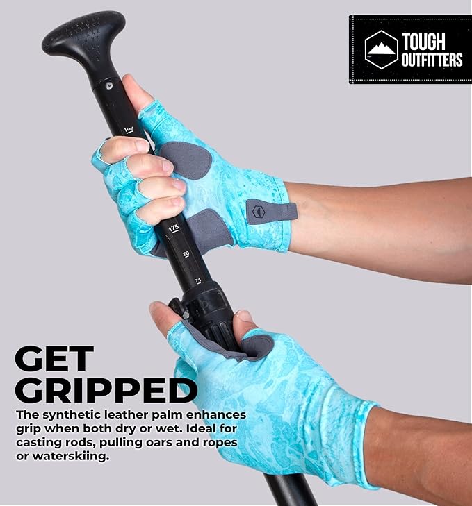 Tough Outdoors UV Fishing Gloves - Fingerless, Kayaking & Sailing - UPF 50+ Sun Protection