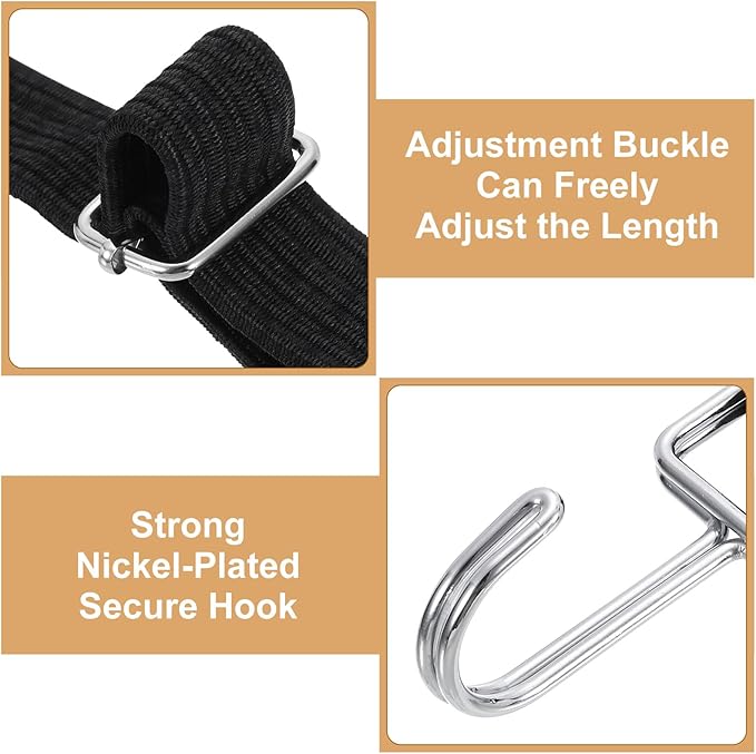 uxcell 4Pcs Adjustable Bungee Cords with Hooks, 79 Inch Flat Heavy Duty Elasticity Straps Rubber Bungee Cords with Buckle for Outdoor, Camping, Tarp, Bike Rack, Luggage, Black