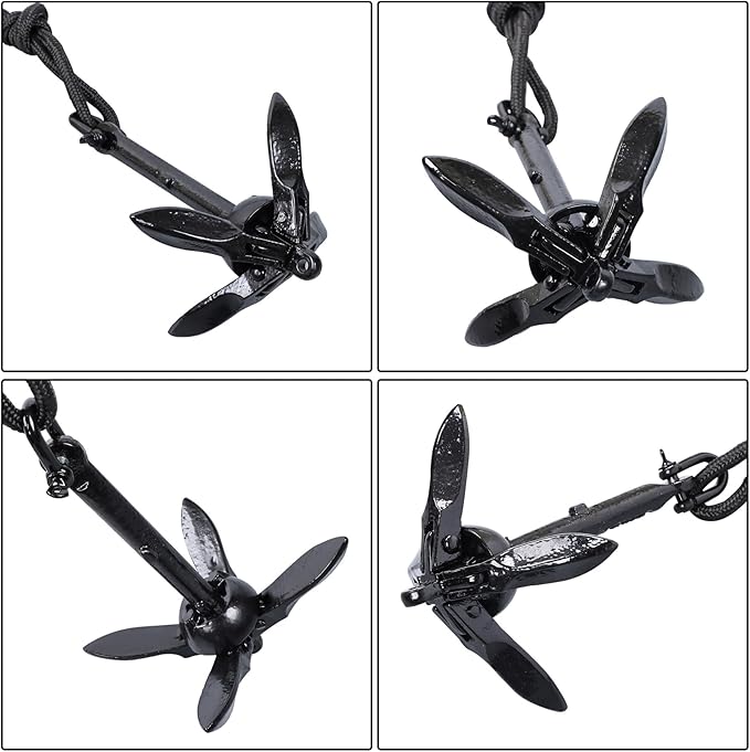 1 Pack 1.5 lb Marine Kayak Folding Grapnel Anchor Kit for Small Boats Kayaks Canoe Paddle Boards