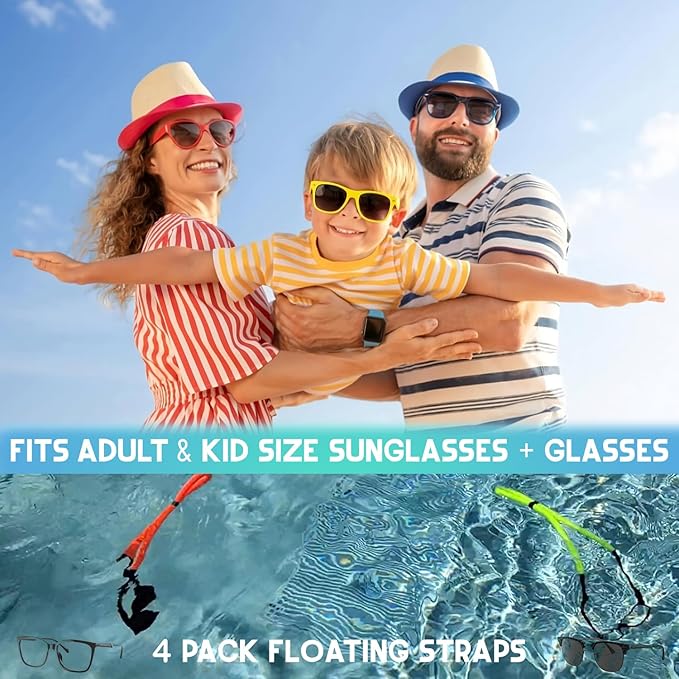 Floating Sunglasses Straps for Water – 4 Pack Buoyant Glasses Retainer for Men Women – Adjustable Floatable Eyewear Lanyard for Boating Kayaking Fishing Paddleboarding Beach Lake Pool