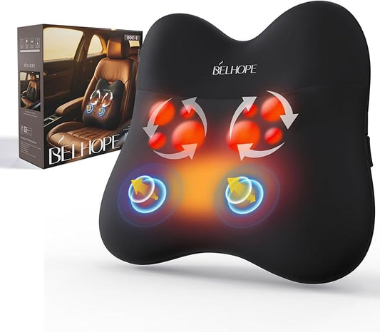 Shiatsu Back Massager with Heat,Percussion Massage Cordless Back Massage for Pain Relief Deep Tissue.4D Kneading Massage,Gift for Men Women Parents Relaxation at Christmas Office Car,Black