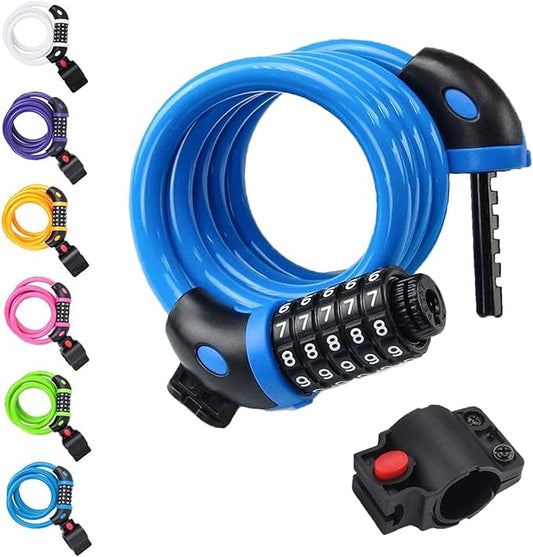 NDakter Bike Lock, 4/5.6 Feet Bicycle Cable, High Security 5 Digit Resettable Combination Coiling Bicycle Lock, Heavy Duty Anti Theft Cable with Mounting Bracket, 1/2 Inch Diameter (12mm)