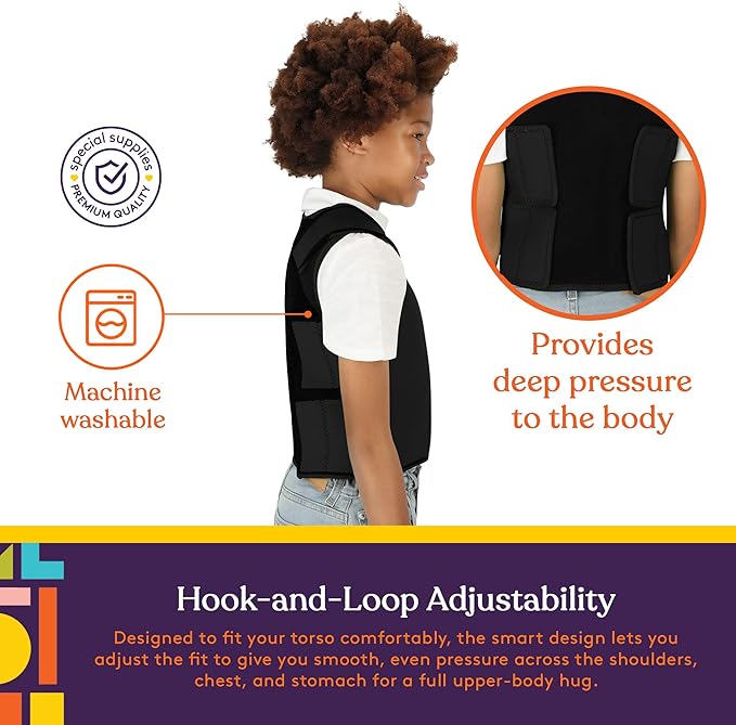 Special Supplies Sensory Compression Vest Deep Pressure Comfort (Black, Small)