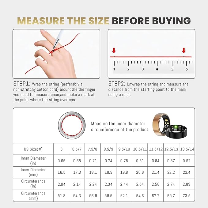 Smart Ring For Women Men, Health Tracker with Heart Rate/Blood Oxygen/Blood Pressure/Sleep Monitoring/Step Counting, IP68 Waterproof Fitness ring, No App Fees for iPhone & Android (Rose Gold, 10#)