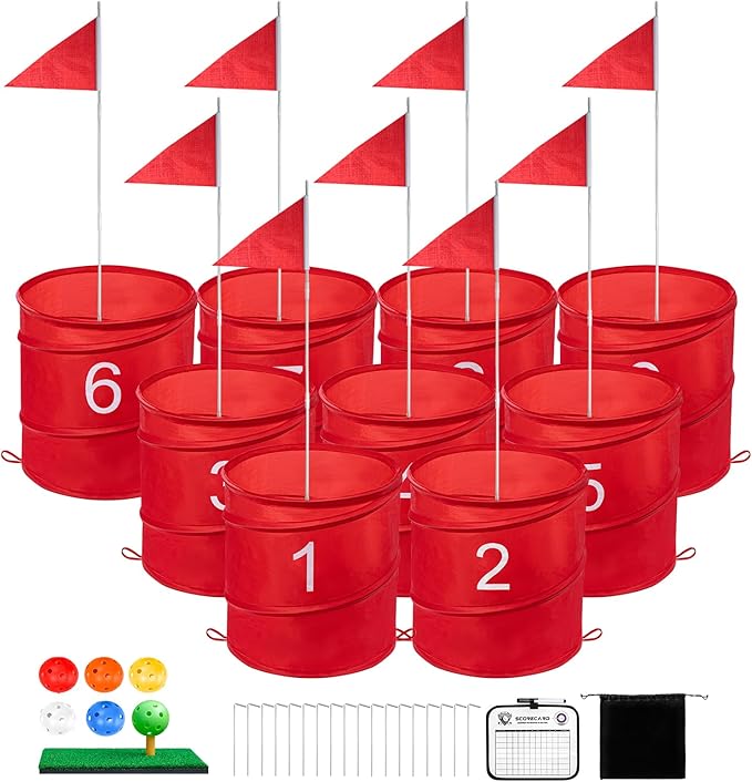 Golf Bucket Yard Game, Backyard Golf Game for Adults Family Kids, Portable 9-Hole Golf Course for Outdoor, Lawn, Park, Beach, Yard, Field Day, Family Reunion, Party Games