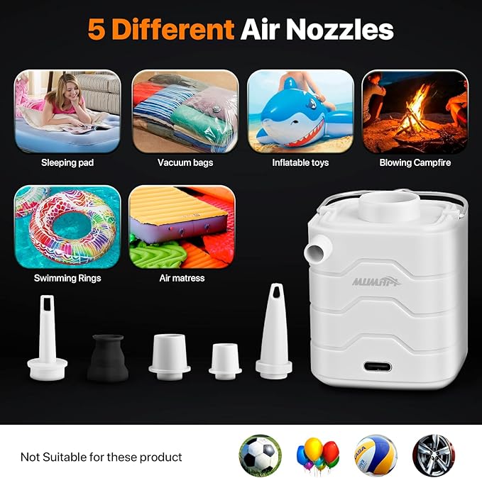 Portable-Electric-Mini-Air-Pump for Inflatables, Swimming Rings, Sleeping Pads, Vacuum Bags, Mattress, Camping Fire & Outsides Lightinge