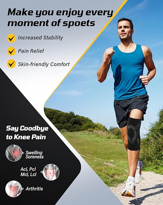 Knee Compression Sleeve - 6 UPGRADED FEATURES - Knee Brace for Men & Women, Knee Support for Running, Gym, Hiking, Sports, Black, XX-Large