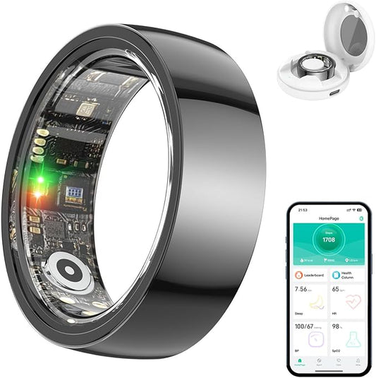 2025 New Smart Ring for Women Men, Ceramic Smart Health Ring - IP68 Waterproof Fitness Ring with Sleep Tracker, Step Tracker, Heart Rate/Blood Oxygen/Distance Monitoring, Charging Case