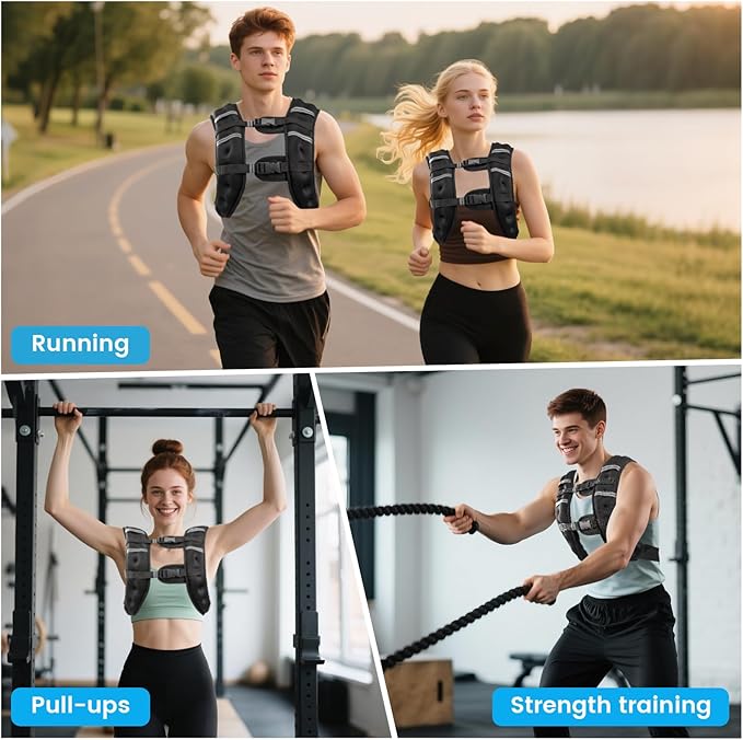 Weighted Vest, 6lb/8lb/12lb/16lb/20lb/30lb for Men, Women with Reflective Stripe, Weight Vests Adjustable for Workout, Strength Training, Running, Fitness, Muscle Building, Weight Loss