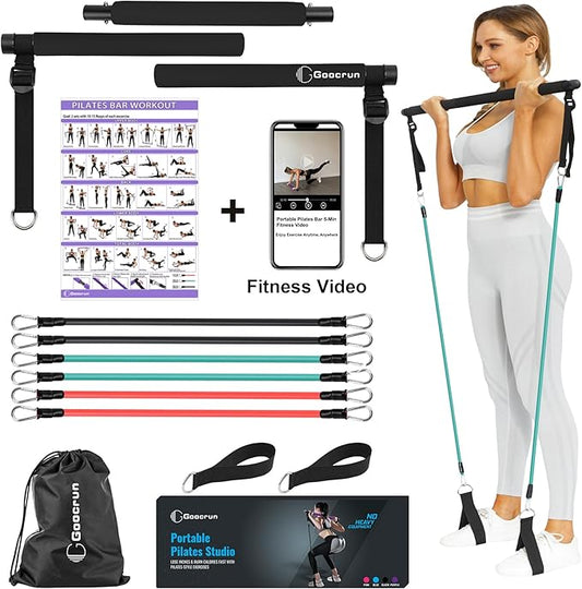 Portable Pilates Bar Kit with Resistance Bands for Men and Women - 3 Set Exercise Resistance Bands - Multifunctional Home Gym - Supports Full-Body Workouts – with Fitness Poster and Video