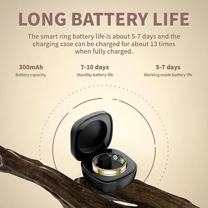 HitTopss Smart Ring, Ultra Thin Fitness Tracking Smart Ring with Calories/Heart Rate/Blood Oxygen/Sleep Monitoring, 5ATM Waterproof, No APP Subscription (Gold, Ultra Thin-8#)