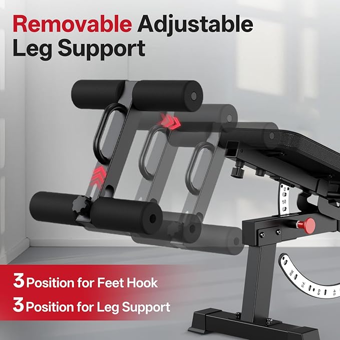 JOROTO MD65 Adjustable Weight Bench, 1700LB Heavy Duty Workout Bench for Home Gym, Flat Incline Decline Sit Up Utility Bench Press with 9 Backrest and 3 Seat Positions, Removable Leg Support and Wheels