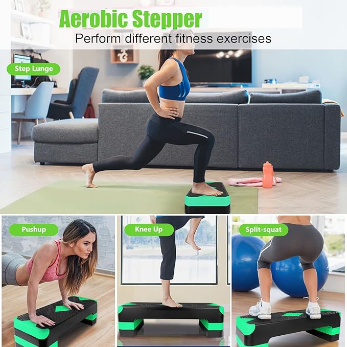 Adjustable Workout Aerobic Stepper in Fitness & Exercise Step Platform Trainer 3 settings adjustable height 4”-6”-8”