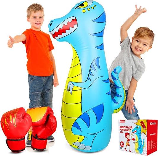 Punching Bag for Kids 47" Inflatable Dinosaur Bop Bag with Thicker Material Instant Bounce Back with Boxing Gloves Karate Kickboxing Taekwondo Kids Gift for Age 3-9 Girls & Boys