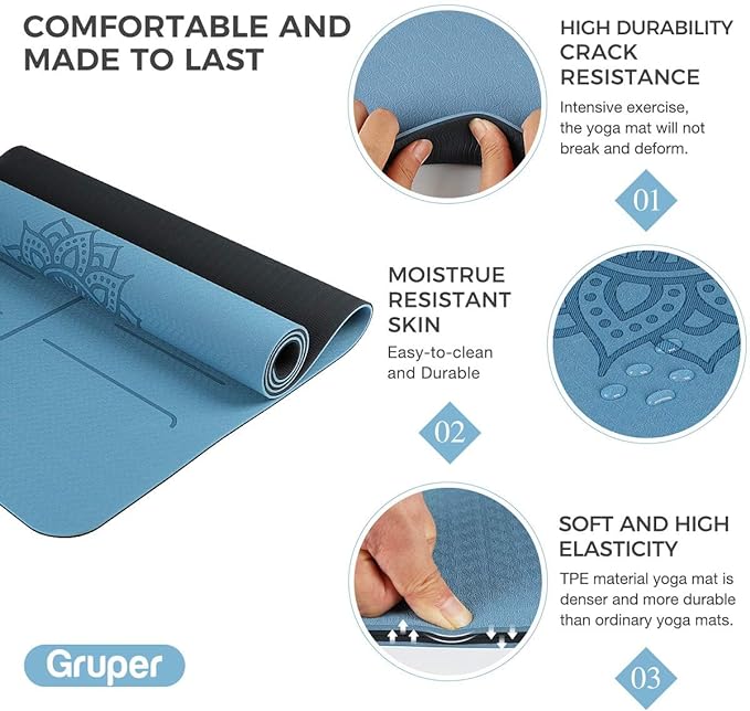 Yoga Mat Non Slip TPE Thick Yoga Mat with Alignment Mark, Large Size 72"L x 32"W x 0.32"Th or 0.24"Th, Anti-Tear Exercise & Fitness Mat for Yoga, Pilates & Floor Workouts