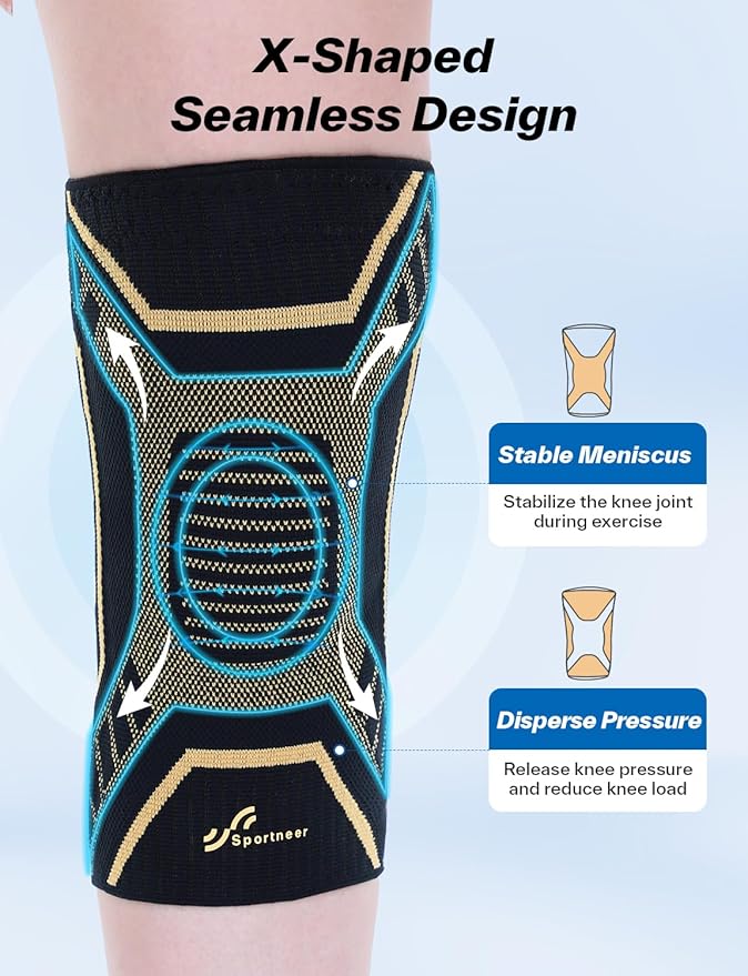 Copper Knee Brace for Men & Women - Knee Compression Sleeve with Side Stabilizers - Knee Support for Running, Hiking, Working, Basketball, Volleyball, Gym, Meniscus Tear, ACL, Arthritis Knee Pain Relief, A Pair (Black-Copper(a pair), Medium(16"-18.5"))